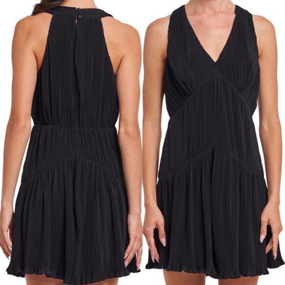 NWT Ciebon Black Halter Mini Dress Pleats Ruffled Hem SIZE Medium - Picture 1 of 8